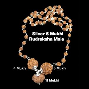 Rudraksha Combination for Hanuman Power 4,5,11 Mukhi Nepal in Silver Mala